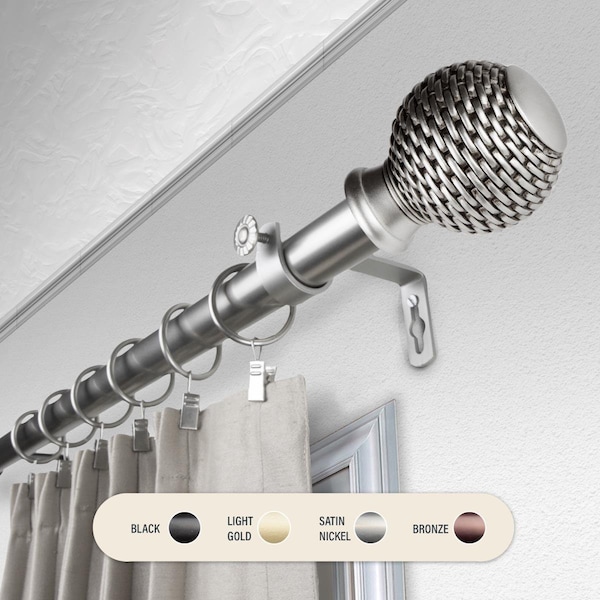 Central Design 1 in. Wicker Curtain Rod with 160 to 240 in. Extension, Satin Nickel 100-76-1605 - main